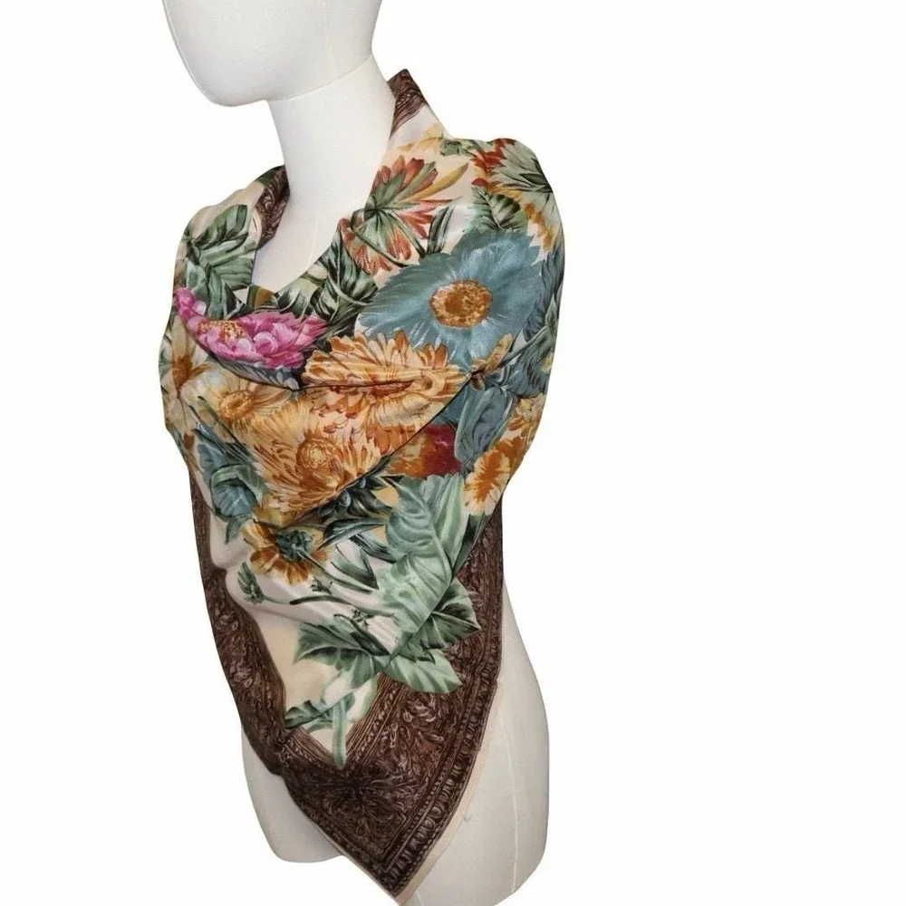 vintage Italian silk scarf featuring a floral bouquet motif 35